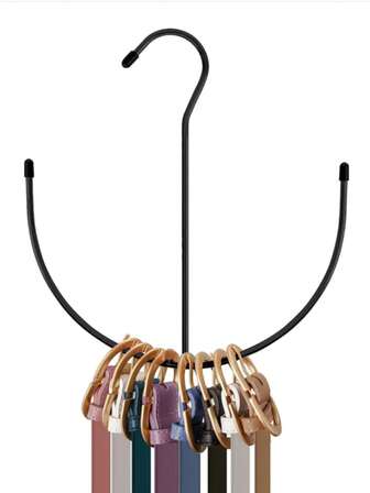 1pc Multi-Functional Black Metal Belt Hanger Rack, Stainless Steel Solid Metal Coated Storage Organizer Suitable For Ties, Scarves, Belts