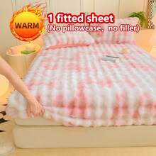 1pc Thick Faux Fur Fitted Sheet, Mattress Protector Cover, Floral Pattern, Plush, Warm, Wrinkle-Resistant, Removable & Washable, Single/Double/Full Size - Ideal For Bedroom & Guest Room - Bubble-rouge Powder - View 5