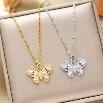 Un collar de mariposa lindo y elegante para mujeres con circonita microincrustada, adecuado para uso diario, vacaciones, viajes, compras, salidas y decoración de fotos.