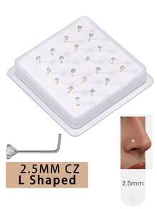 20PCS Golden Silvery Thin Nose Studs Set For Women Men 1.5mm-4mm Shiny CZ Nose Pins With L Shape, Straight, And Ball End – Nose Piercing Jewelry Case - L PIN - View 11