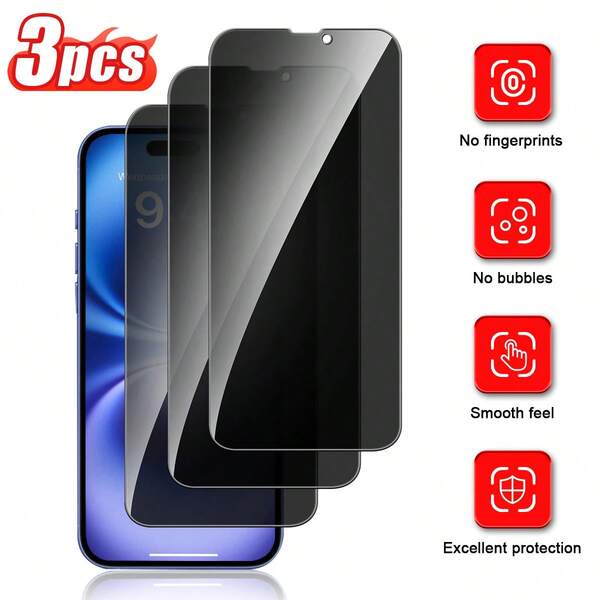 3 Stücke Datenschutz Gehärtetes Glas Bildschirmschutz kompatibel mit iPhone 17 Pro Max/17 Pro/17/17 Air/16 Pro Max/16 Pro/16/15 Pro Max/15 Pro/15/14 Pro Max/14 Pro/13 Pro Max/13/13 Pro/12 Pro Max/12/12 Pro/11 Pro Max/11 Pro/11, 9H Härte, Datenschutz, Kratzfest, Risiko von Bildschirmschäden reduzieren