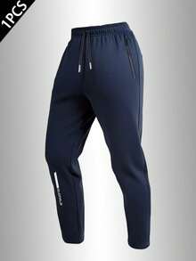 1pc Men's Casual Long Pants, Autumn/Winter Style, Soft & Comfortable Fabric, Reflective Leg Design + Zipper Pocket, Suitable For Running Sports - Blue - View 6