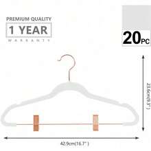 Premium All Black Velvet Pants Hangers With Adjustable Clips (Pack Of 20) Slim Skirt Hangers- Non Slip Felt Outfit Dress- Black Hooks,Space Saving Shirt Clothes -END - 白色/玫瑰金 - 查看 2