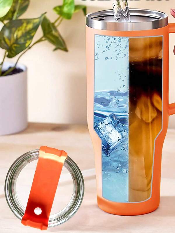 1pc Black Insulated Water Bottle With Handle And Straw, Spill-Proof, Suitable For Fitness, Running And Other Sports