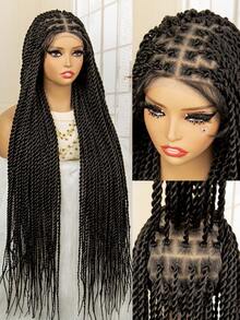 38 Inch Senegalese Braided Lace Front Wig Synthetic Knotless Senegalese Braid Lace Wig For Women Lightweight - Black - View 3