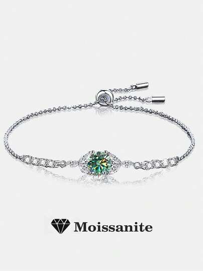 1pc Elegant & Exquisite 925 Sterling Silver 1 Carat Moissanite Luxury Women's Bracelet, Suitable For Daily Wear, Party, Vacation, Birthday, Formal Dinner, Mother's Day, Wedding Anniversary, Shiny Jewelry Gift For Her