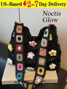 Dedoo Bohemian Style Retro Hollow-Out Floral Contrast Color Casual Crossbody Bag Tote Bag Vocation Holiday Outgoing Shopping Bag(The Color Position Of Flowers Is Random)(The Color/Pattern Of Shoulder Strap Is Random) Suitable For Traveling And Shopping, Commuting To Work.Can Be Used As Valentine's Day, Thanksgiving, Halloween,Christmas Gift. - Multicolor - View 15