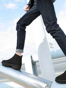 3-Inch Thick Sole Casual Rubber Lace-Up Elevator Boots, Outdoor Ankle Boots For Men, Warm Plush Lining, Dark Punk Style, Sizes 37-44 - Black - View 6