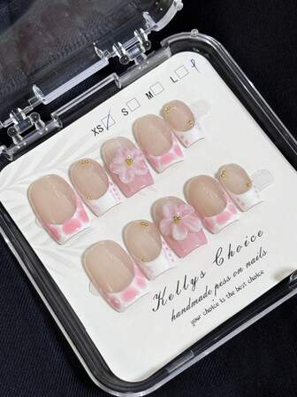 10pcs Y2K Cute & Sweet 3D Floral Square Nail Stickers