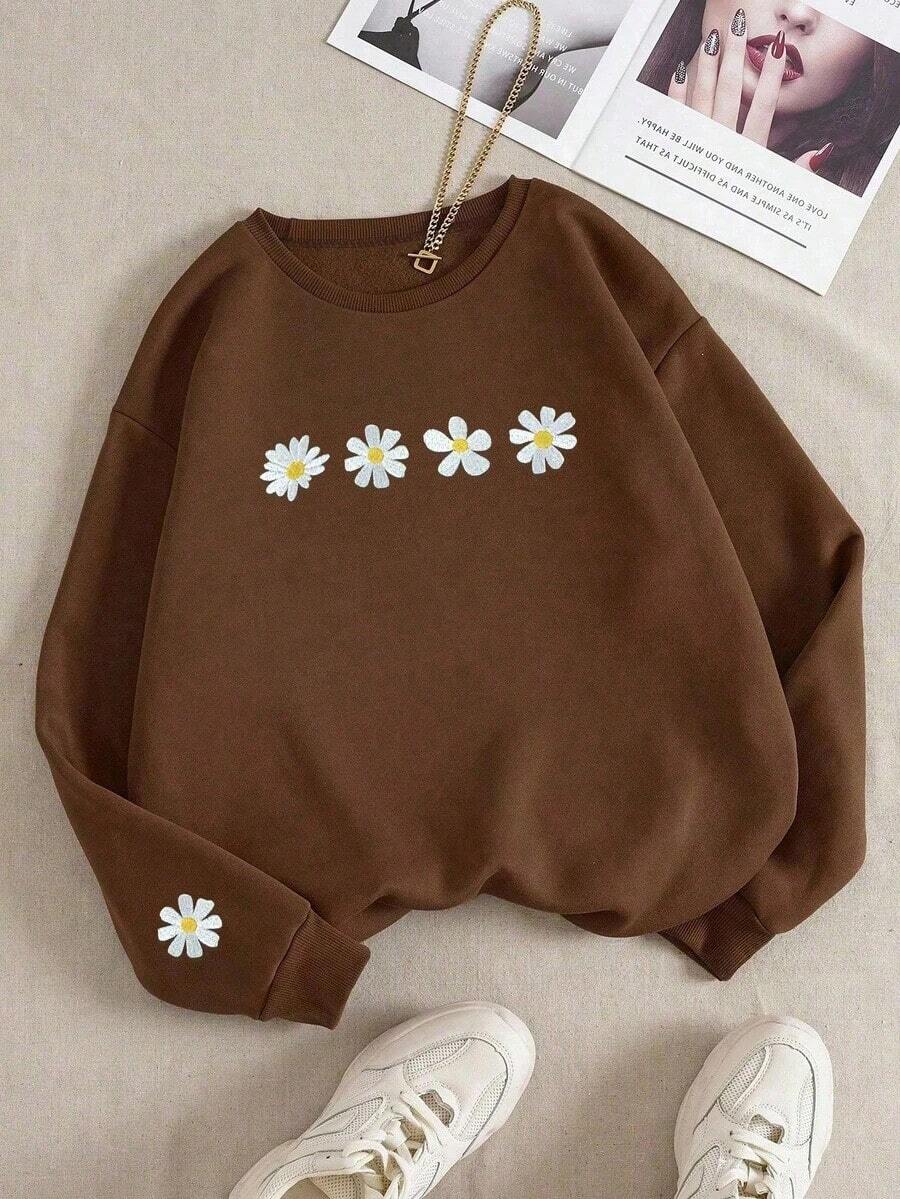 LCWomen's Drop Shoulder Long Sleeve Sweatshirt,Long Sleeve Tops Graduation,Back To School Outfits,Graduation,Teacher Outfits Women,Back To School Pullover Fall OutfitCasual Daily Wear - 咖啡棕 - 查看 1
