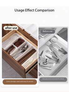 1pc Expandable Flat Cutlery Storage Box, Cabinet Drawer Organizer, Made Of Plastic PP Material, Compartment Tray For Storing Chopsticks, Utensils, Kitchen Tools In Cabinet Drawers - Nhiều màu - Xem 8