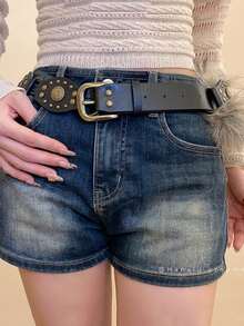 美式复古Y2K千禧年风格铆钉腰带，女士款，小众设计，性感魅力，宽版，PU皮革 - 彩色 - 查看 2