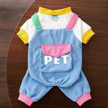 1pc Dog Clothes, Letter Pocket Overalls, New Spring/Autumn Design, Pet Anti-Shedding, Suitable For Teddy, Poodle, Schnauzer, Bichon Frise Small Dogs, 4-Leg Leash, Cat Apparel - Multicolor - View 13