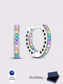 925 Sterling Silver Women's Hypoallergenic Rainbow Flower Shaped Cubic Zirconia Earrings, High Quality Elegant & Luxurious Jewelry Gift Suitable For Daily, Party And Banquet Wear - Silver - View 18