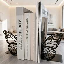 1 Set Creative Hollow Metal Butterfly Shaped Bookends, L-Shaped Metal Book Holders, Desktop Bookshelf, Home Decor Bookstand, Desktop Decorative Ornament
