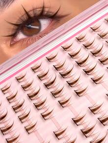 100pcs C-Curl Natural Brown Cartoon Fairy Soft False Eyelashes, Glue-Free, Suitable For Beginners, Cute Segmented Fake Lashes By Asiteo - C - Xem 3