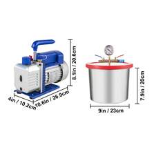 Bomba de vacío , cámara de vacío de 2 galones, desgasificación epoxi de silicona con bomba de vacío de una sola etapa 4CFM 1/3HP - 4 CFM 1/3 HP - Ver 10