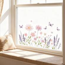 BRUP 1 件创意儿童房墙贴，花卉蝴蝶可移除贴花，柔和粉紫色墙壁艺术，适用于女孩卧室、育儿室、游戏室装饰 - 彩色 - 查看 3