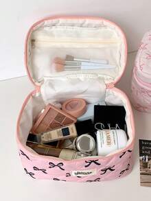 1 PC Girl Large Capacity Handheld Makeup Bag, Student Bow Simple Wash Bag, Large Skincare Storage Bag