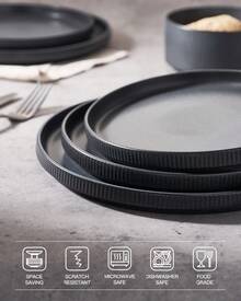 Richmount 6 Piece 10 Inches Plate Set, Dinner Plates For 6, Scratch Resistant, Stoneware Dinnerware, Kitchen Modern Rustic Serving Dishes - Matte Black - View 6
