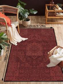 1pc Vintage Distressed Persian Style Rug, Red Bohemian Moroccan Comfortable Polyester, Pink Rug Rectangular Easy Care Machine Washable Area Carpet, Suitable For Living Room, Hallway, Bedside, Sitting Room, Bedroom, Home Decor - Multicolor - View 27
