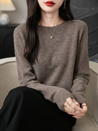 Women's 100% Merino Wool Sweater Autumn Winter Long Sleeve Women's Crewneck Sweater Warm Soft Knitted Pullover Top