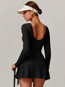 MASKERT Women's Long Sleeved Jumpsuit, Sports Yoga Dress, Fitness Commuting High Elasticity Comfortable Skin Friendly High Elasticity Dress - màu đen - Xem 3