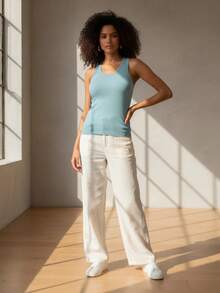 Plain Knitted Fabric Holiday Daily Sports & Fitness - 淺藍色 - 查看 3