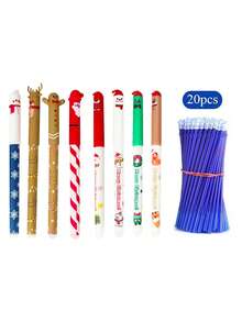 8 pezzi Set di penne gel cancellabili natalizie, penne neutre cancellabili creative a cartoni animati, adatte per feste di Natale, regali di Natale per bambini