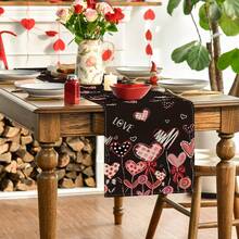 Heart Shaped Valentine's Day Table Runner, Seasonal Kitchen Table Decoration For Indoor Home Party - Black - View 8