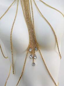 1 pezzo Collana/catena per il corpo con pendente a goccia d'acqua bianco e sexy, adatta per discoteca, festa in spiaggia, bikini, catena per il corpo in cristallo