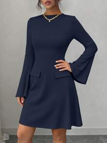 PRETTYGARDEN Women's Long Sleeve Elegant  Mini Dress Fall Bodycon Mock Neck Elegant Business Work Party Short Dresses New Years Valentine Vacation - 深藍色 - 查看 4