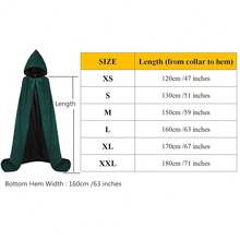 ALIZIWAY Hooded Cape Reversible Velvet Cloak Lined With Satin Renaissance Medieval Halloween Christmas Cosplay Costume{"Color_name":"Reversible-GreenVelvetandBlackSatin","Size_name":"Small"} - 雙面-綠色天鵝絨和黑色緞子 - 查看 3