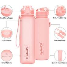 Unistar Water Bottle With Time Marker -Large 34 Oz Tritan Bottle & No Sweat Sleeve -Leak Proof Gym Sports Bottle With Fruit Infuser Strainer & Carrying Strap - Gift Package For Christmas - 粉色 - 查看 7