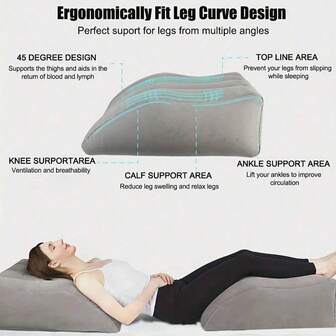 Leg Elevation Pillow, Inflatable Leg Wedge - Sleep And Reading Circulation Improvement Pad, Ideal Wedge Cushion, Ergonomic Design Inflatable Leg Pillow - High Support, Easy Care, Leg Support Pillow | Breathable Material - Great For Swelling, Circulation, Back And Leg Rest, Ankle Recovery - Couples Position Pillow Chair Cushion Chair Seat Cushion Chair Pillow Cushions Office Chair Gaming Chair