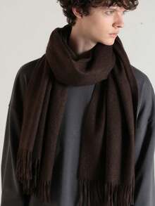 1 chiếc khăn choàng Pashmina len ấm áp màu trơn thời trang và thanh lịch, khăn choàng tua rua chống lạnh thông thường dành cho cả nam và nữ, thích hợp mặc hàng ngày, mùa thu/đông - Cà phê nâu - Xem 4