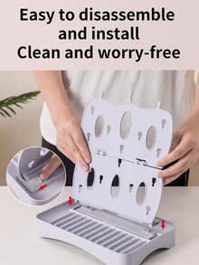 1 Escurridor multifuncional desmontable Material: PP Ligero y portátil Escurridor de tazas Utilizado para escurrir botellas/tazas/platos/vajilla y palillos, etc. Adecuado para el hogar/cocina/baño/habitación del bebé/oficina Estilo moderno y sencillo Diseño de base desmontable Incluye un cepillo desmontable para botellas Fácil de limpiar Fácil de almacenar Incluye ganchos y bandeja También se puede usar como tablero de almacenamiento de escritorio