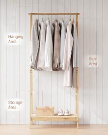 Perchero de bambú, perchero independiente con estante de almacenamiento y barra para colgar, organizador de ropa de madera que ahorra espacio para entrada, dormitorio y sala de estar (Burlywood) - color de la madera - Ver 5