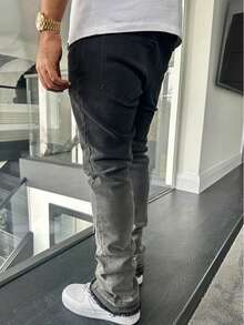 男士时尚渐变黑色牛仔裤，高街朋克风设计，弹力修身紧身裤，秋季款 - 黑色 - 查看 5