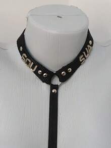 Choker Collar With The Name I'M YOURS In Silver - 黑色 - 查看 1