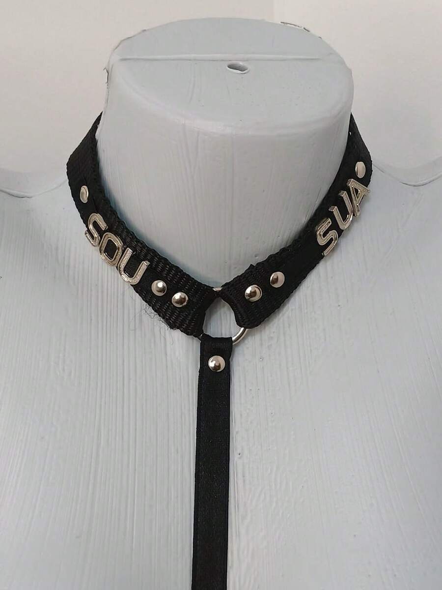 Choker Collar With The Name I'M YOURS In Silver - 黑色 - 查看 1