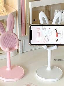 1pc Adjustable Folding ABS Plastic And Aluminum Rabbit‑Shaped White Tablet And Phone Stand For Wedding And Birthday And Home Decor, Room Decor, Office Decor, Home Back To School Compatible With IPhone, Android Phone, Gift For Birthday, Family, Friends Phone Holder Phone Accessories - 白色 - 查看 3