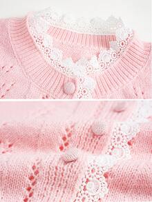 Delicate Design Lace Trimmed Short Knit Cardigan Top For Women - Baby Pink - View 3