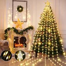 1, USB Powered, With Star Shaped Top Cover, Flashing Pentagram Waterfall Light, 8-Mode LED Light For Holiday Christmas Tree Decoration, Used For Holiday Gifts, Christmas Tree Decoration, Indoor Landscape, Background, Garden, Parties, Weddings, Dances, Carnival Activities, Full Of Vitality Lighting Decoration - Multicolor - View 3