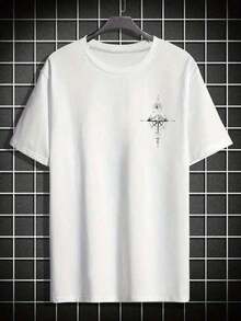 Camiseta Masculina Bússola 100% Algodão Camisa Casual e EStilosa Modelo Tradicional - Branco - Visão 3
