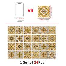 24 Floral Tile Stickers, 4x4 Inches, European Style, Peel And Stick, Waterproof PVC Tile Stickers, Farmhouse Style Kitchen And Bathroom Backsplash Decoration - Yellowish White - View 9