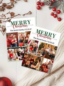 1/3pcs Customized Family Christmas Paper Greeting Cards, Personalized Photos And Text Customization, Personalized "Merry Christmas" Christmas Cards, Family Customized Christmas Cards, Christmas Cards For Family And Friends,Christmas Gift Supplies - Black and White - View 3