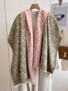 1 件优雅花卉植物图案提花仿羊绒保暖围巾/披肩，女士时尚百搭披肩，适合秋冬，适合日常搭配和装饰 - 彩色 - 查看 5