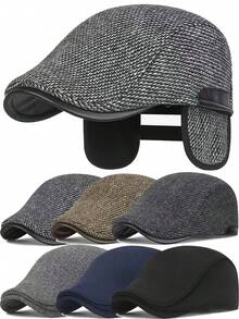 Winter Men's Beret Ear Protection Newsboy Cap Forward Hat - Multicolor - View 12