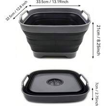 10L 2.64 Gallon Collapsible Dishpan With Draining - Foldable Washing Basin - Portable Dish Washing Tub - Space Saving Kitchen Storage Tray 1, Black - 1 + 灰色/黑色 - 查看 3